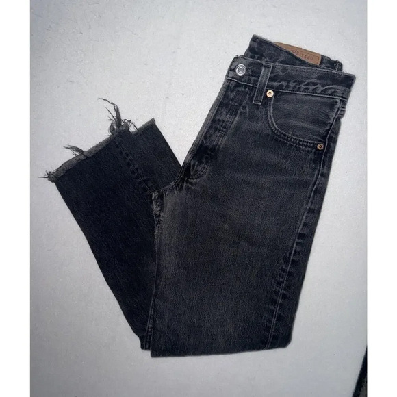 Vintage Levi’s 501 Black Jeans‎ Made In USA 28 x 26 Button Fly Faded Distressed